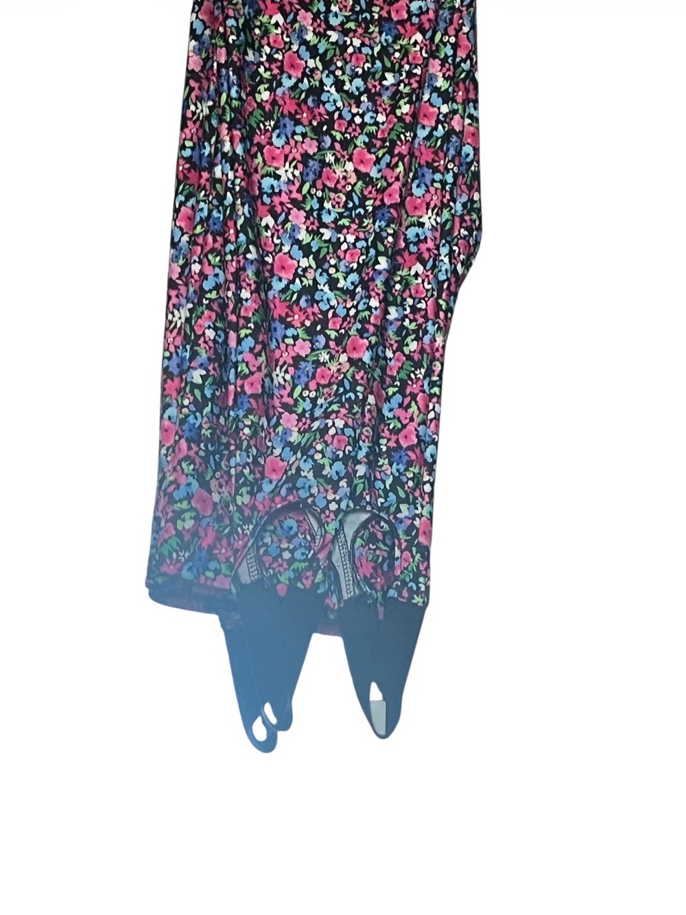Zara Floral Stirrup Leggings in Black with Pink, Blue & Green